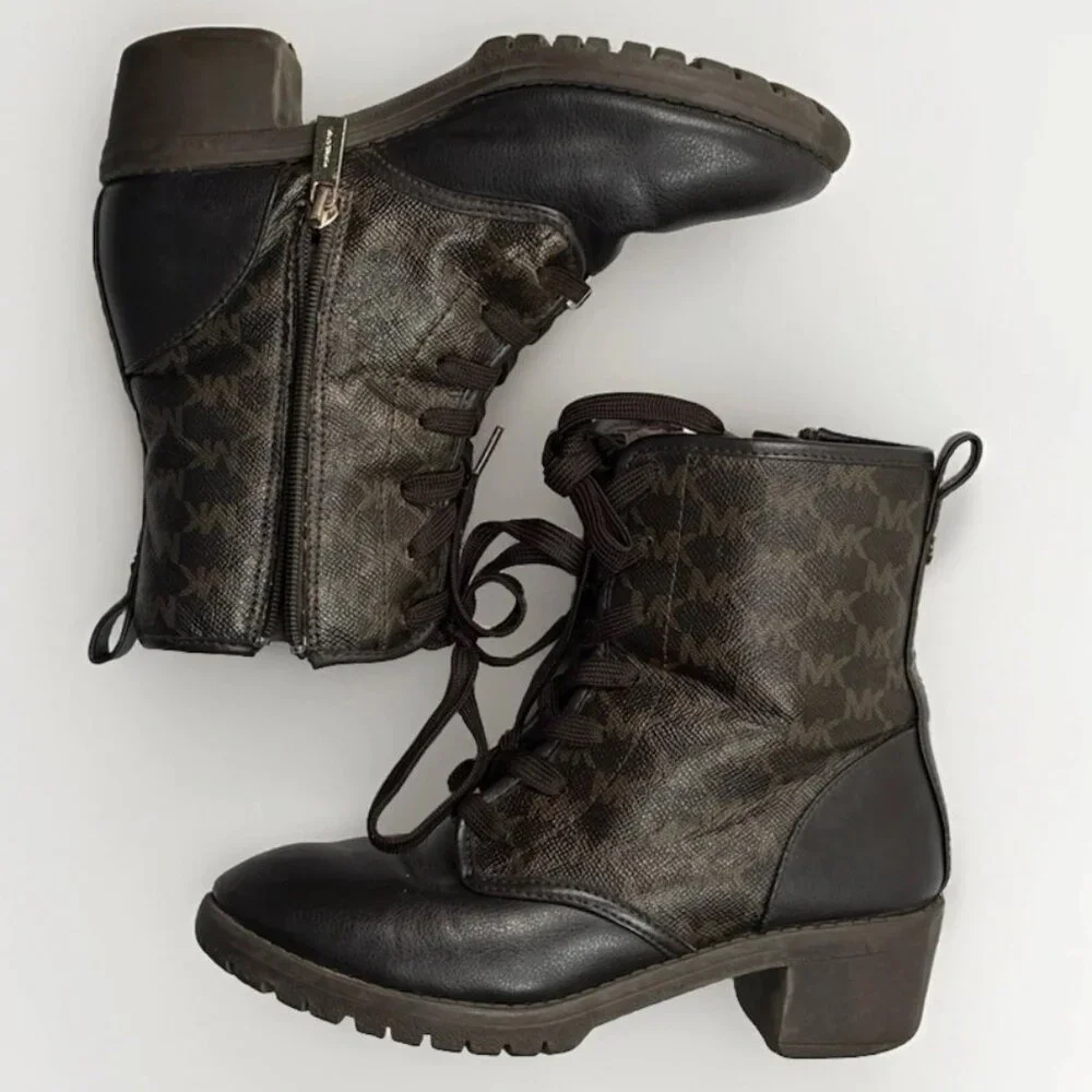 (GIRL’S 4) Michael Kors Dark & Light Brown Mid-Calf Logo-Patterned Boots